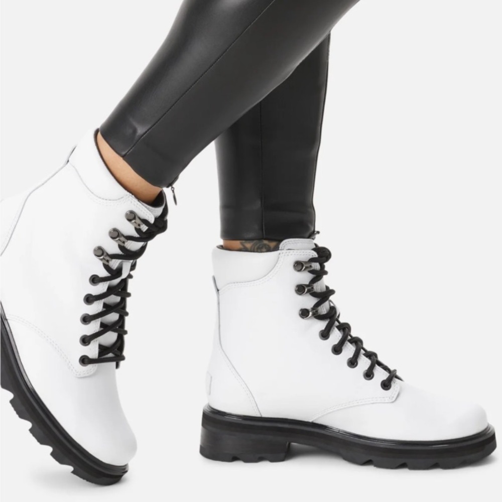 Sorel Lennox Lace Up Boots Waterproof White Grain Leather Edgy Size 12 Winter